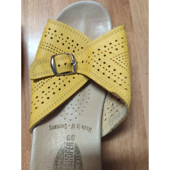 Worishofer Sandals Womens 39 Yellow Leather Cork Wedge Slide Buckle Eyelet - Picture 7 of 8